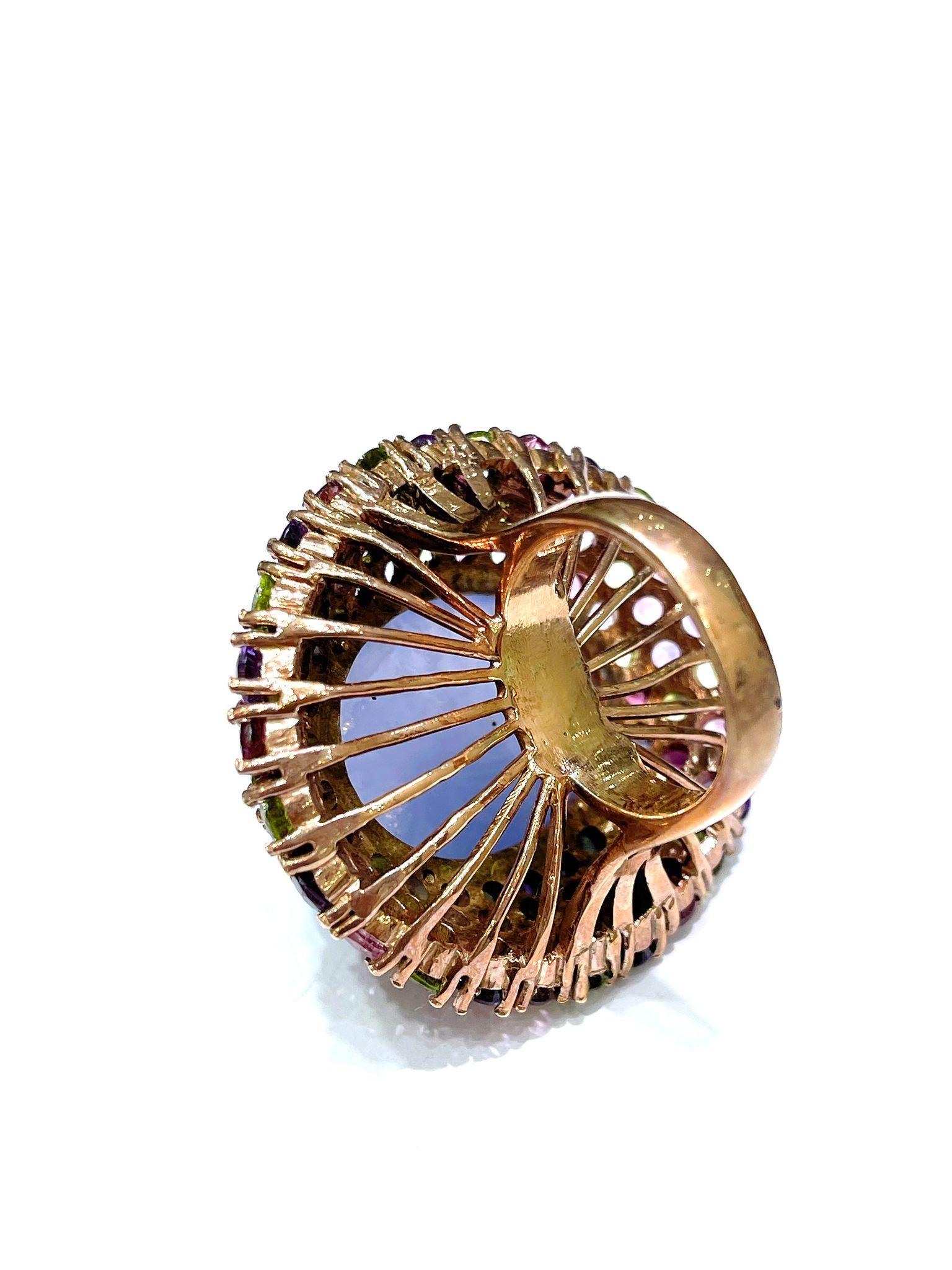 Bochic “Orient” Chalcedony & Multi Gem Cocktail Ring In 18K Gold & Silver For Sale 1