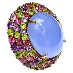 Bochic “Orient” Chalcedony & Multi Gem Cocktail Ring In 18K Gold & Silver