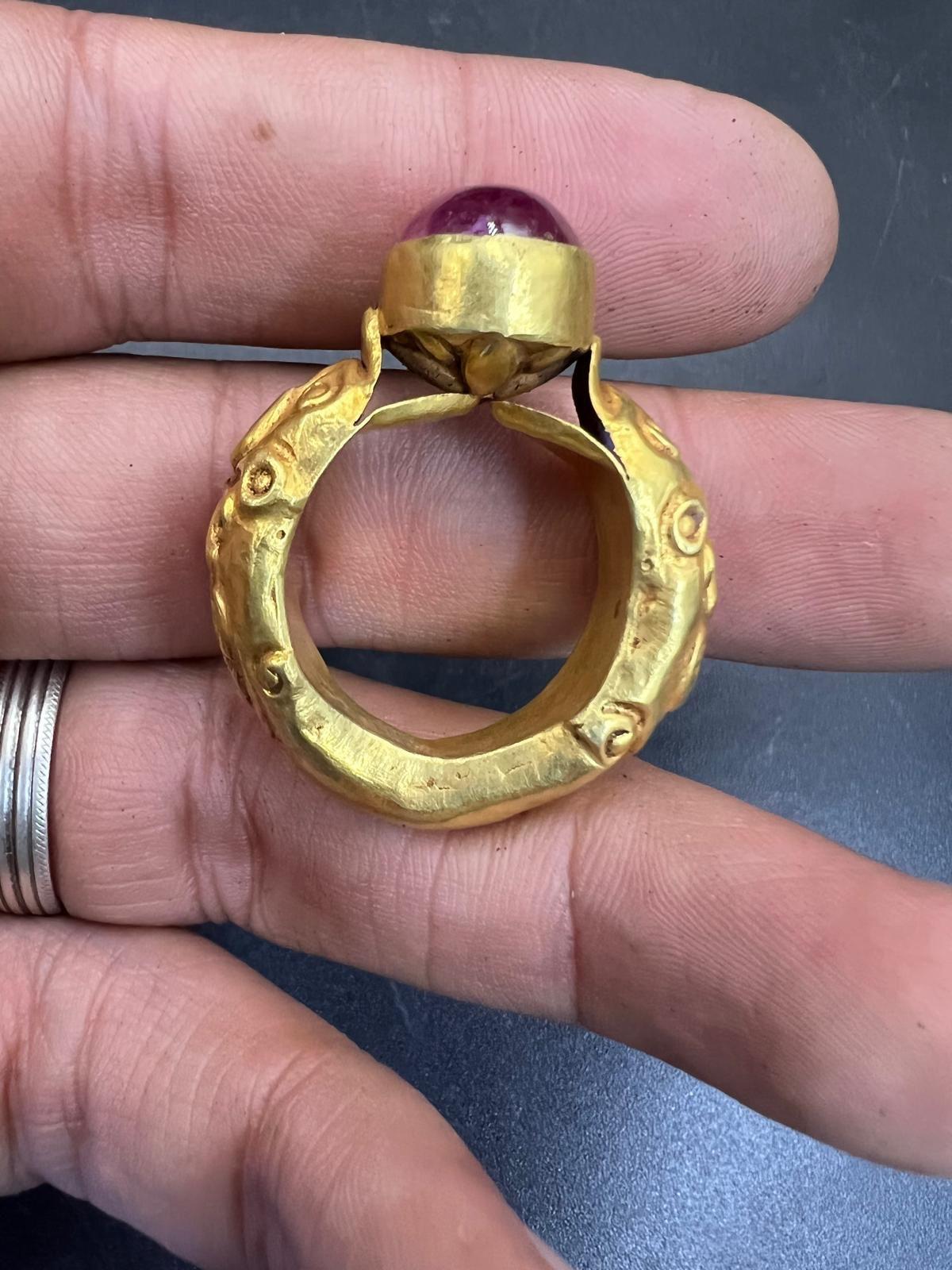 Bochic Curated Antique Ring From Burma 18k Solid Gold & Blue Sapphire

This is the kind of ring you see in a Museum
South East Asian Antique Agate Gem Old Burmese Pyu Pagan Gold Ring

Natural Red Ruby - 2 carats 

This Ring is from the 
