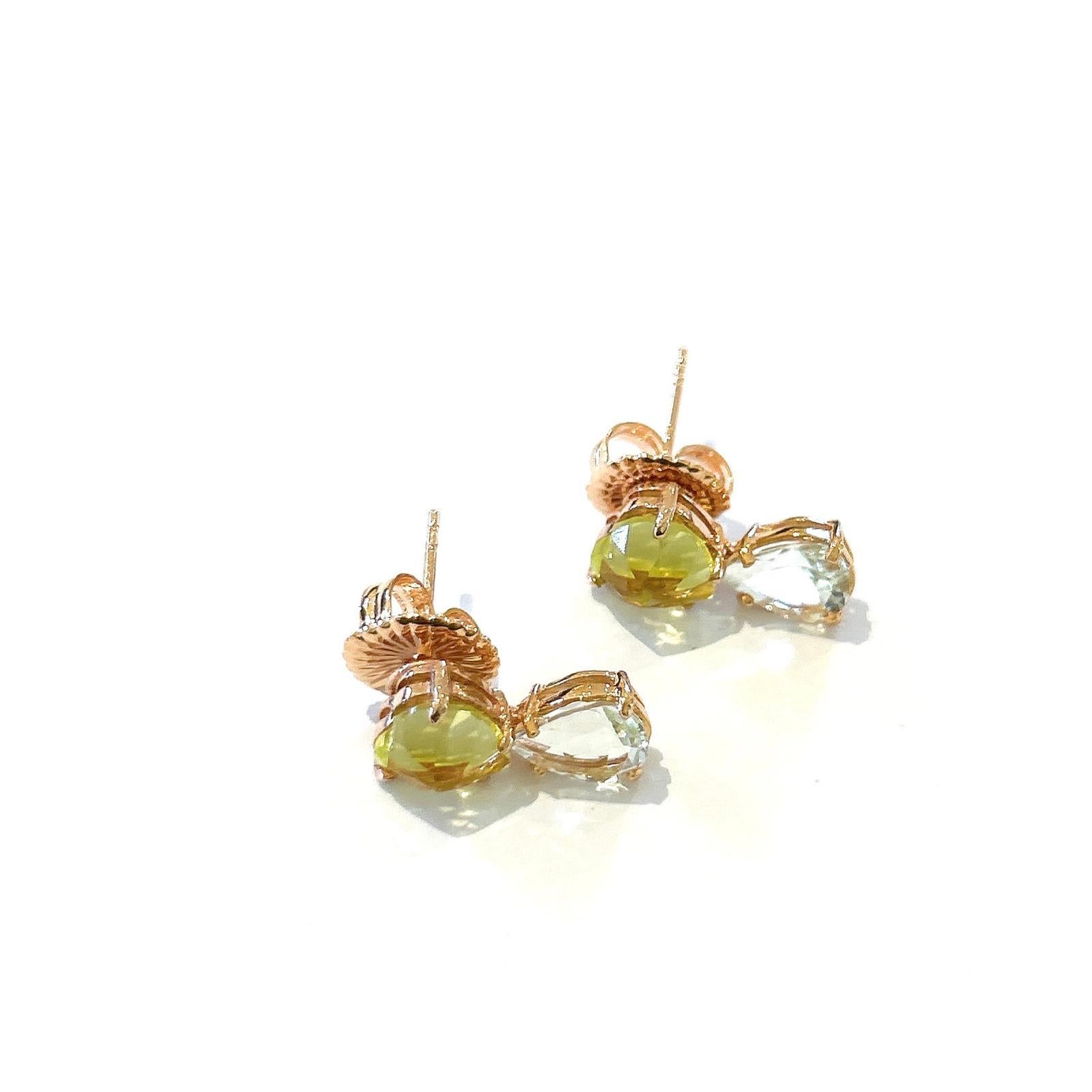 Bochic “Orient” Citrine & Blue Topaz Drop Earrings Set In 18K Gold & Silver In New Condition For Sale In New York, NY