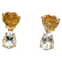 Bochic “Orient” Citrine & Blue Topaz Drop Earrings Set In 18K Gold & Silver
