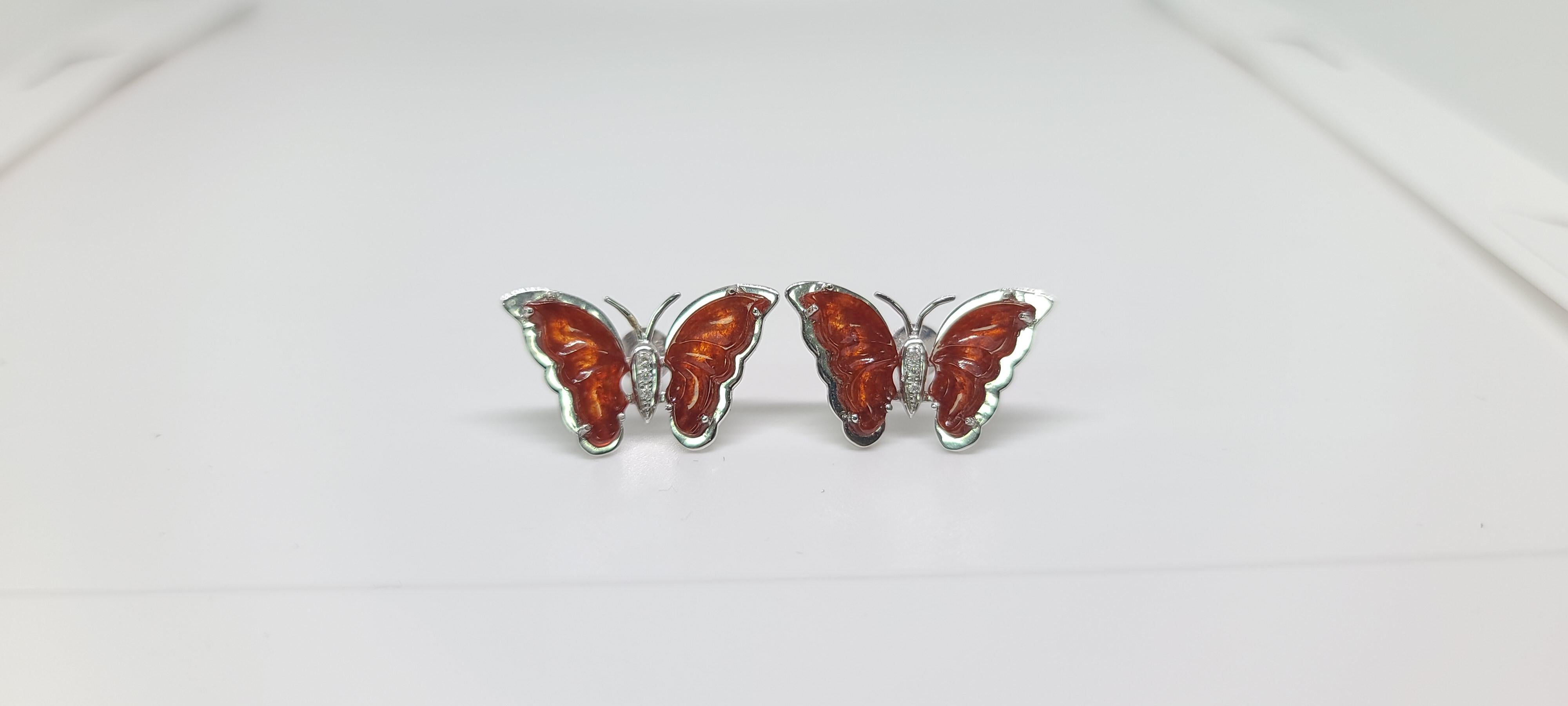 Bochic “Orient” Cluster Diamond & Chocolate Jade, 18K Gold Butterfly Earrings  In New Condition For Sale In New York, NY