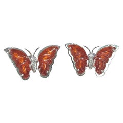 Bochic “Orient” Cluster Diamond & Chocolate Jade, 18K Gold Butterfly Earrings 