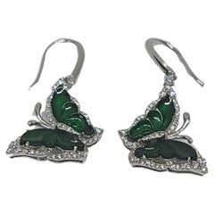 Bochic “Orient” Cluster Diamond & Chocolate Jade Butterfly Earrings 