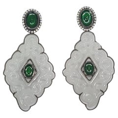 Bochic “Orient” Cluster Diamond & Mint & Green Jade Earrings Set In 18K Gold