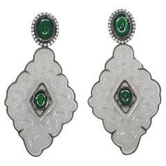 Bochic “Orient” Cluster Diamond & Mint & Green Jade Earrings Set In 18K Gold 