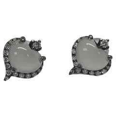 Bochic “Orient” Cluster Diamond &  Mint Jade Cabochons Earrings & Pendent Set 
