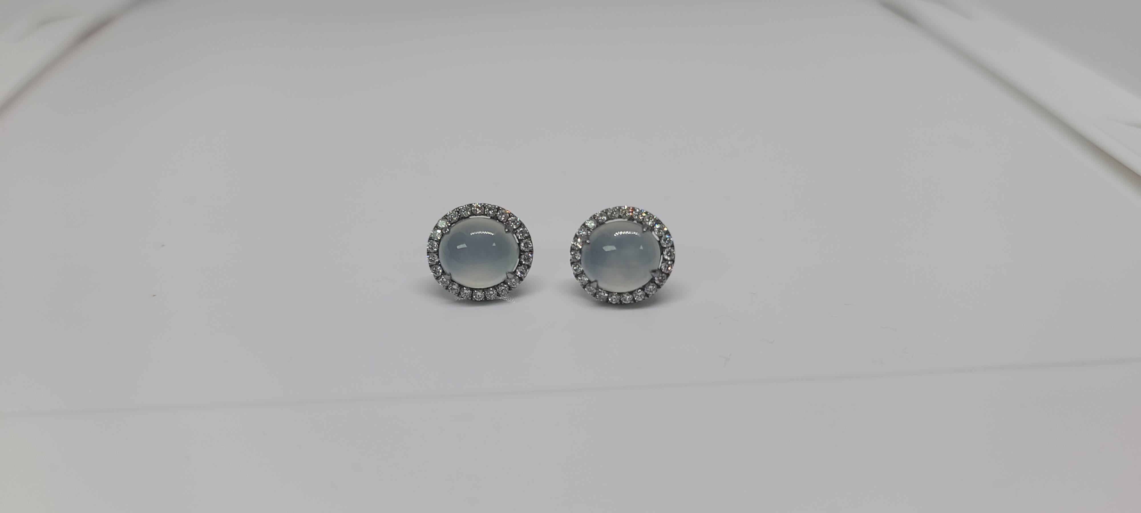 Baroque Bochic “Orient” Cluster Diamond & Mint Jade Earrings Mint Jade Cabochons For Sale