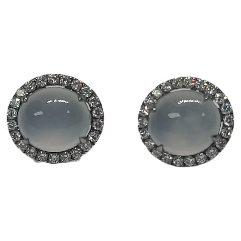 Bochic “Orient” Cluster Diamond & Mint Jade Earrings Mint Jade Cabochons For Sale