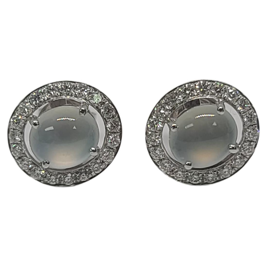 Bochic “Orient” Cluster Diamond & Mint Jade Stud Clip On Earrings For Sale