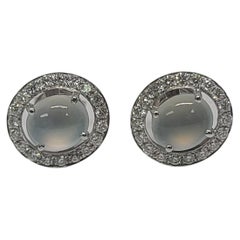 Bochic “Orient” Cluster Diamond & Mint Jade Stud Clip On Earrings