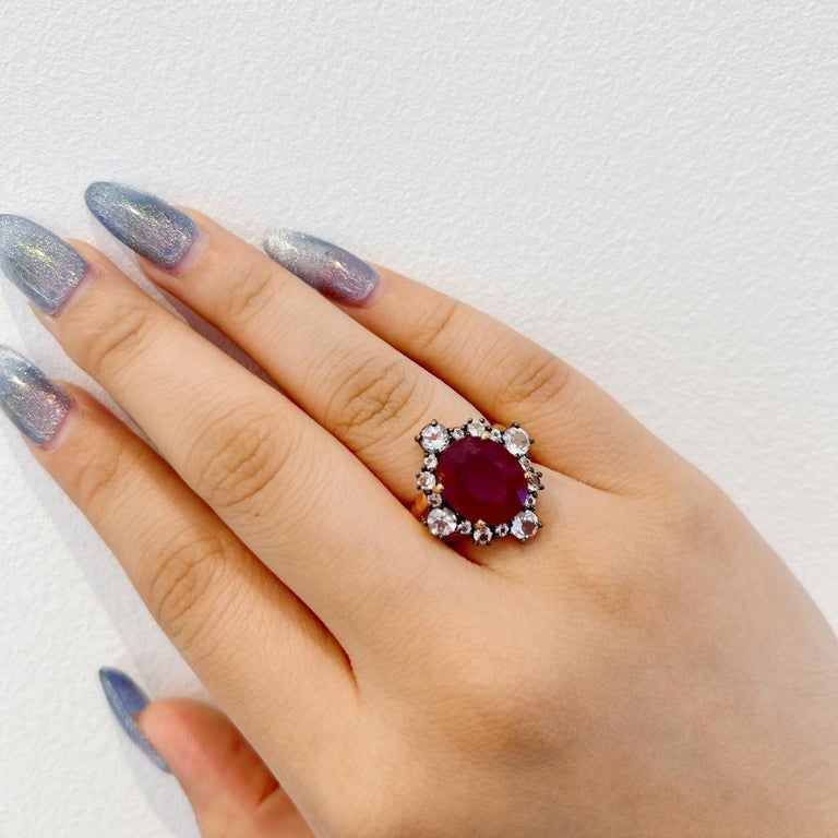 Bochic Orient Cocktail Natural African Ruby Ring Set In 18K Gold