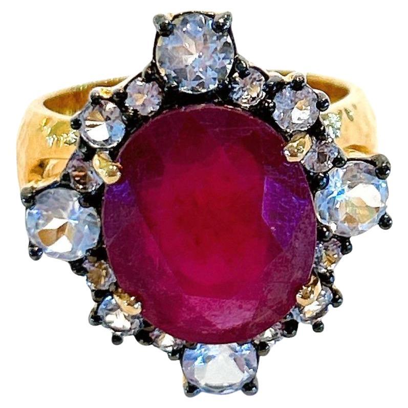 Bochic “Orient” Cocktail Natural African Ruby Ring Set In 18K Gold & Silver 