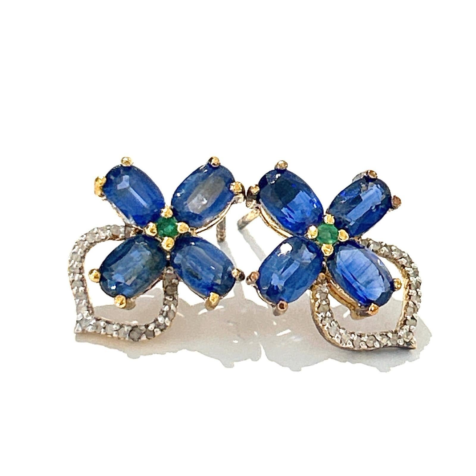 Bochic “Orient” Diamond, Emerald & Tanzanite Stud Earrings Set 18K Gold&Silver  For Sale 1