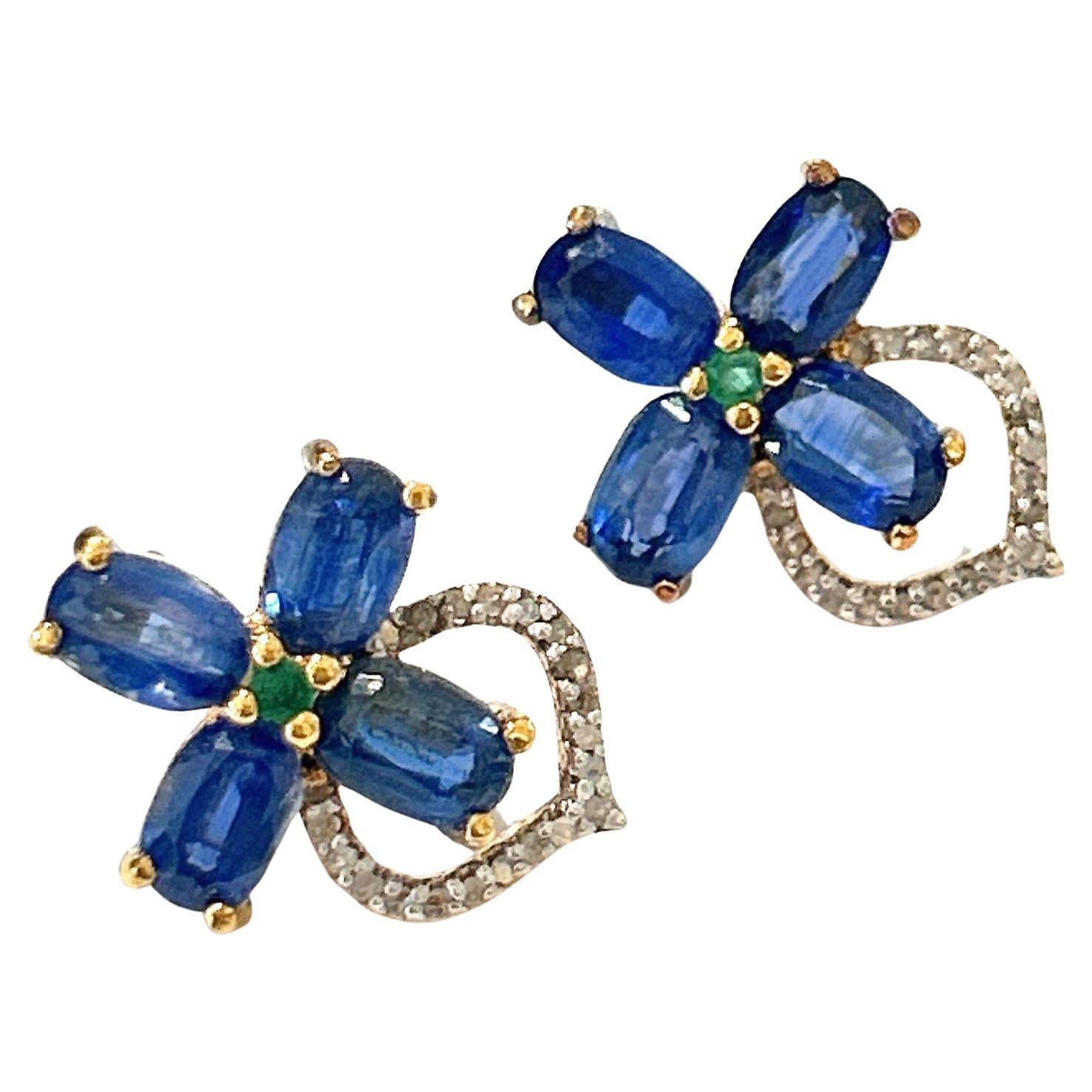 Bochic “Orient” Diamond, Emerald & Tanzanite Stud Earrings Set 18K Gold&Silver 