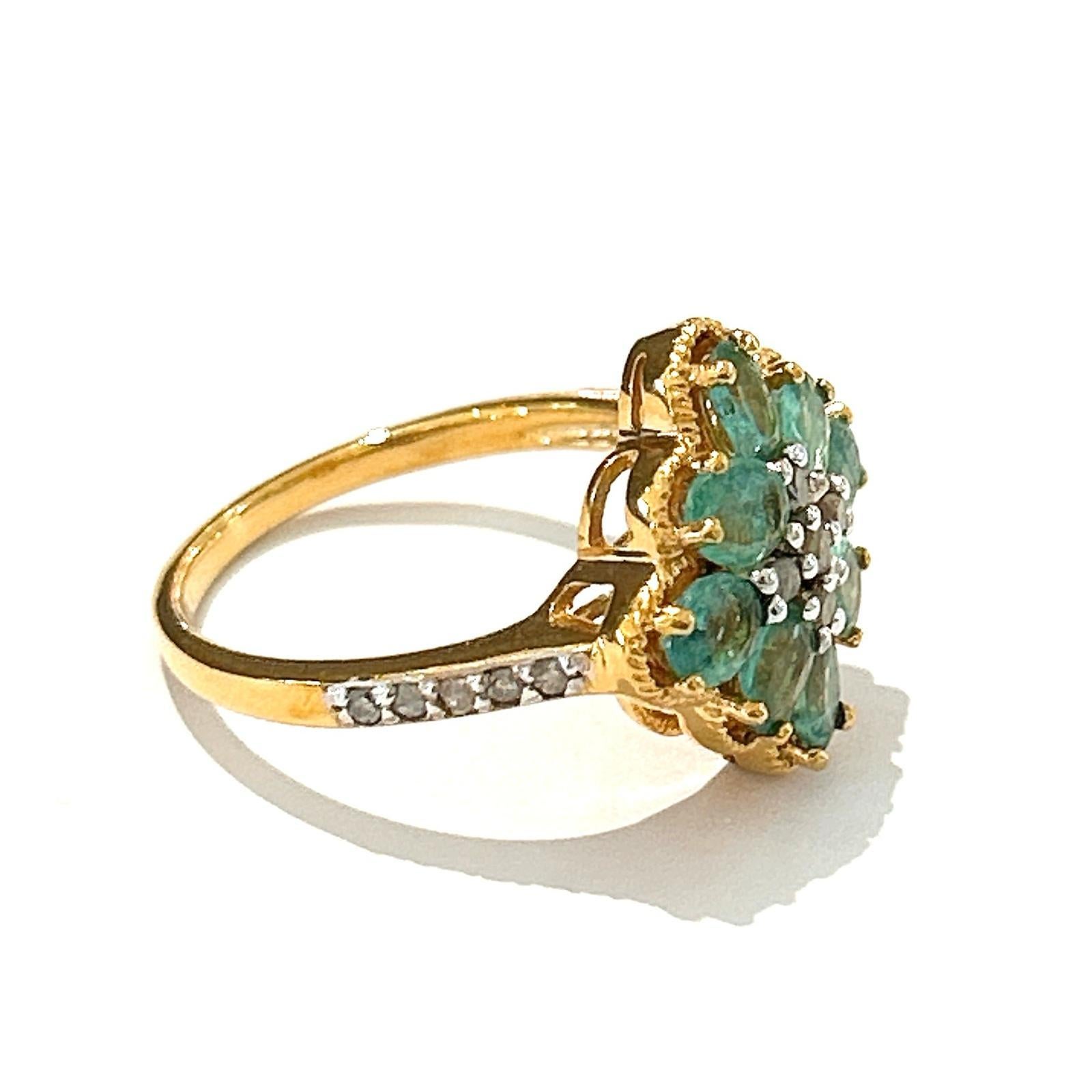 Anglo-Indian Bochic “Orient” Diamond & Emerald Vintage Cluster Ring Set In 18K & Silver  For Sale