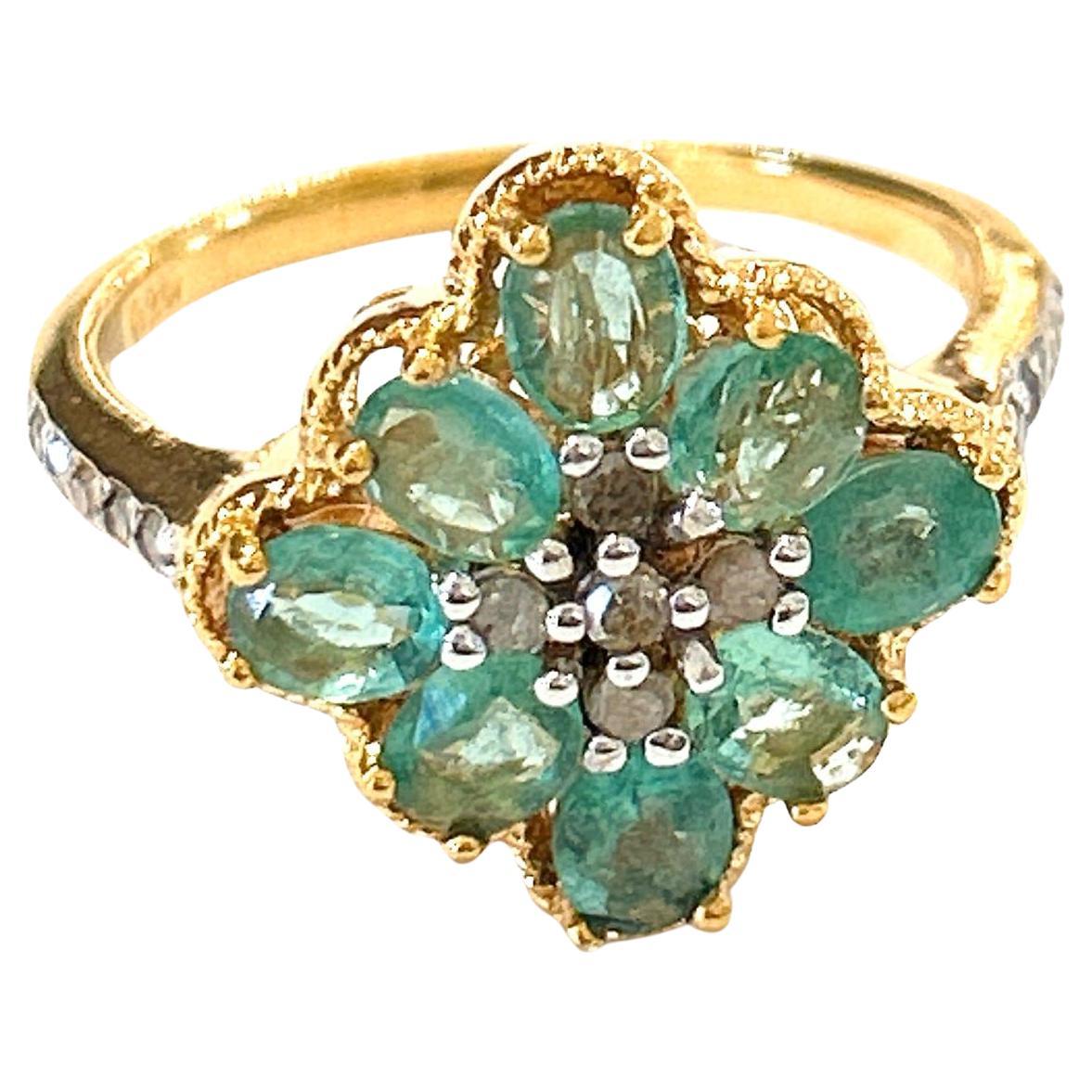 Bochic “Orient” Diamond & Emerald Vintage Cluster Ring Set In 18K & Silver 