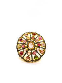 Bochic “Orient” Diamond & Multi Color Tourmaline Ring Set In 18K Gold & Silver