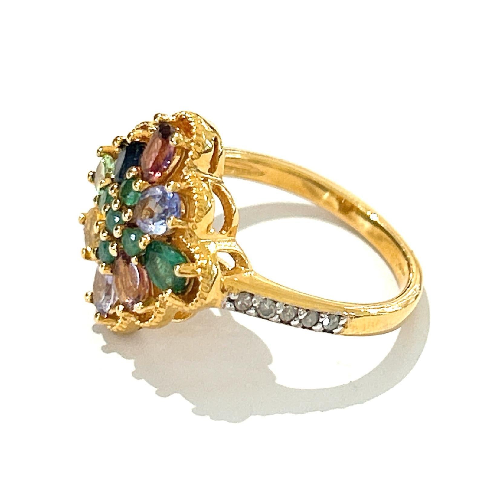 Bochic “Orient” Diamond & Multi Sapphire Vintage Cluster Ring Set 18K & Silver  In New Condition For Sale In New York, NY