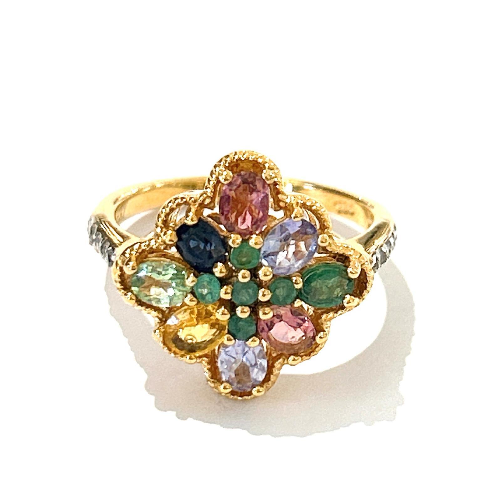 Women's Bochic “Orient” Diamond & Multi Sapphire Vintage Cluster Ring Set 18K & Silver  For Sale