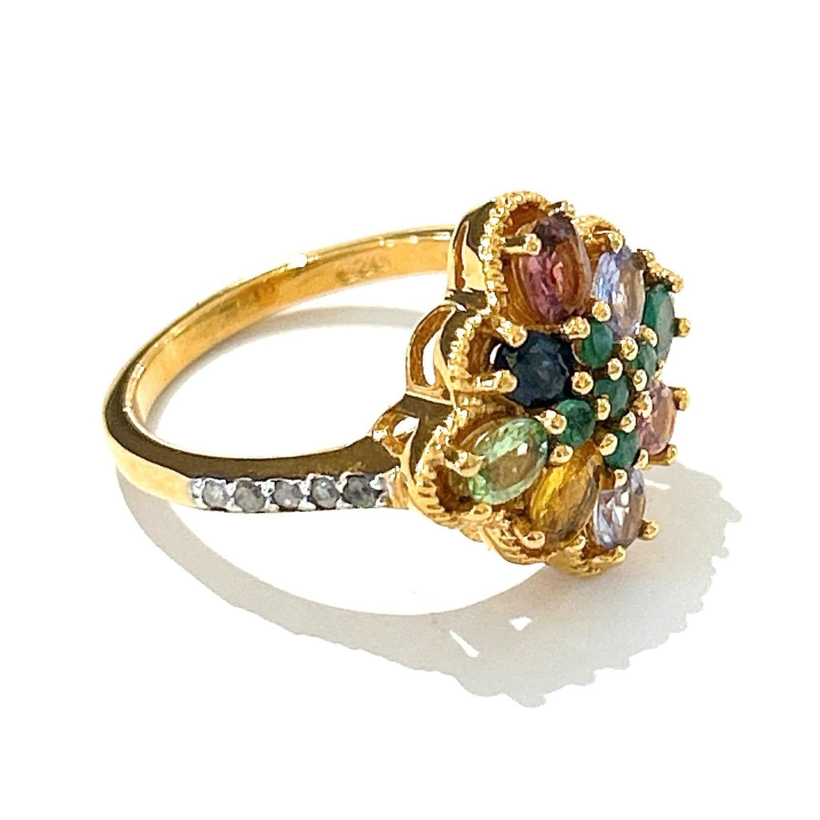 Bochic “Orient” Diamond & Multi Sapphire Vintage Cluster Ring Set 18K & Silver  For Sale 2