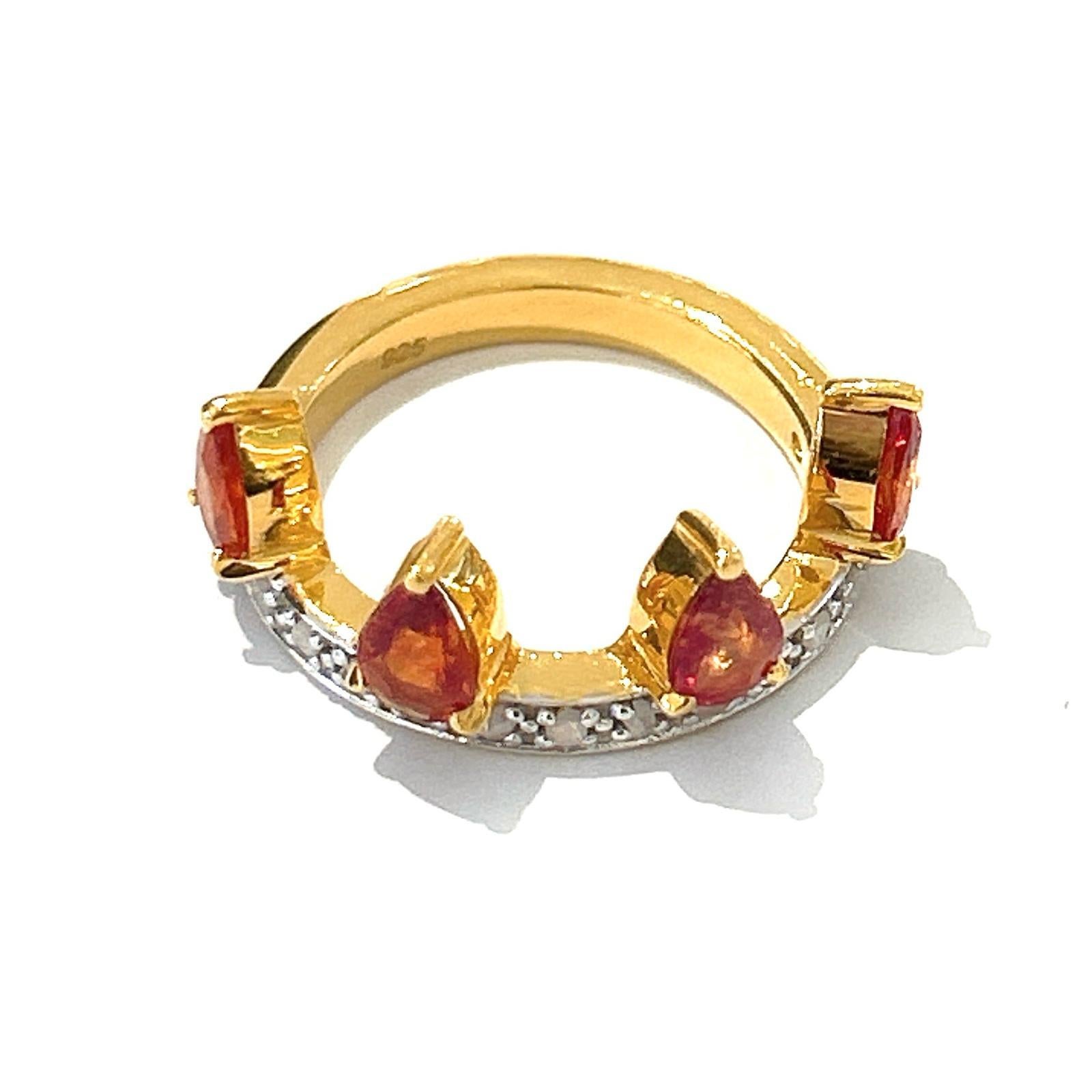 Art Nouveau Bochic “Orient” Diamond & Orange Sapphire Vintage Crown Ring Set 18K & Silver  For Sale