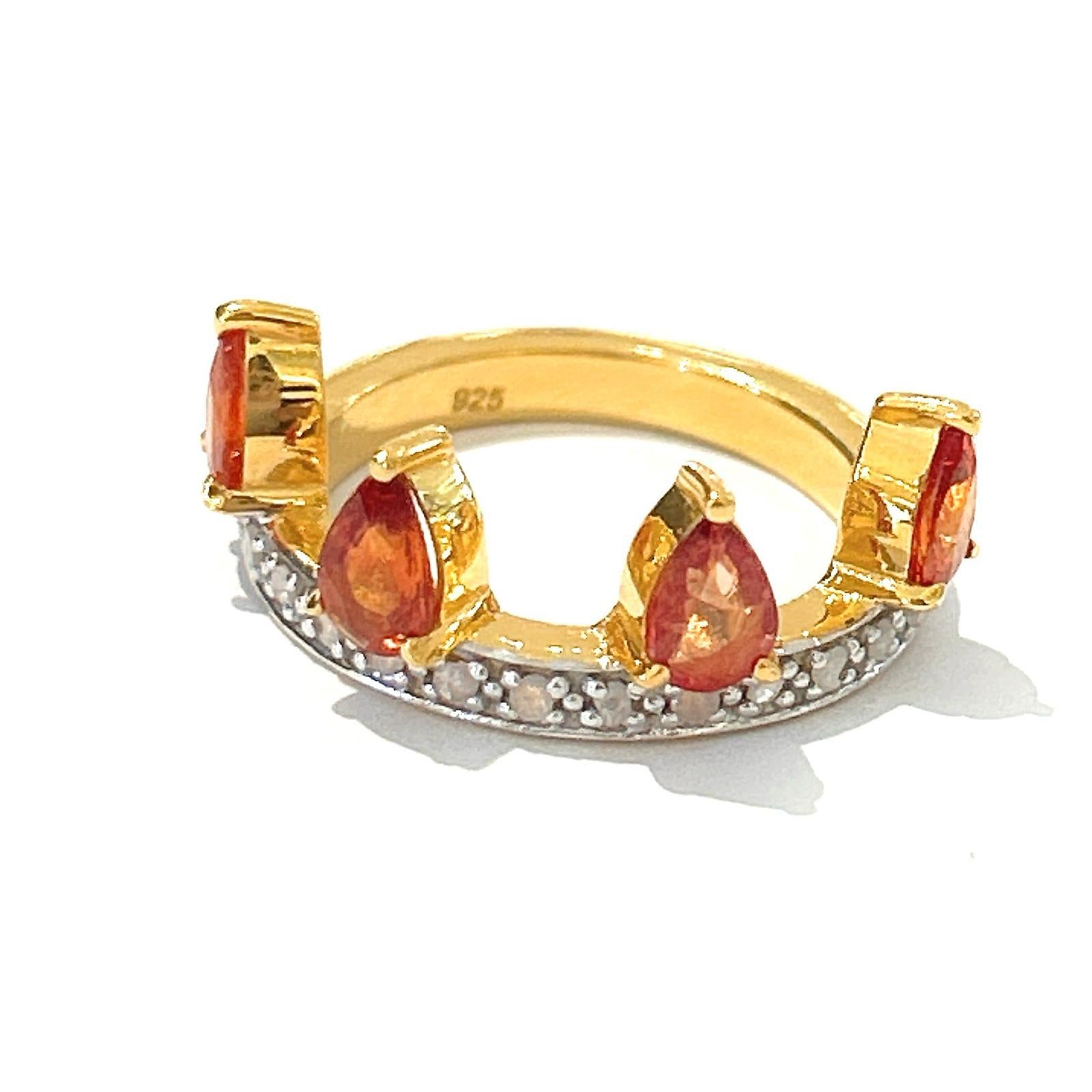 Women's or Men's Bochic “Orient” Diamond & Orange Sapphire Vintage Crown Ring Set 18K & Silver  For Sale