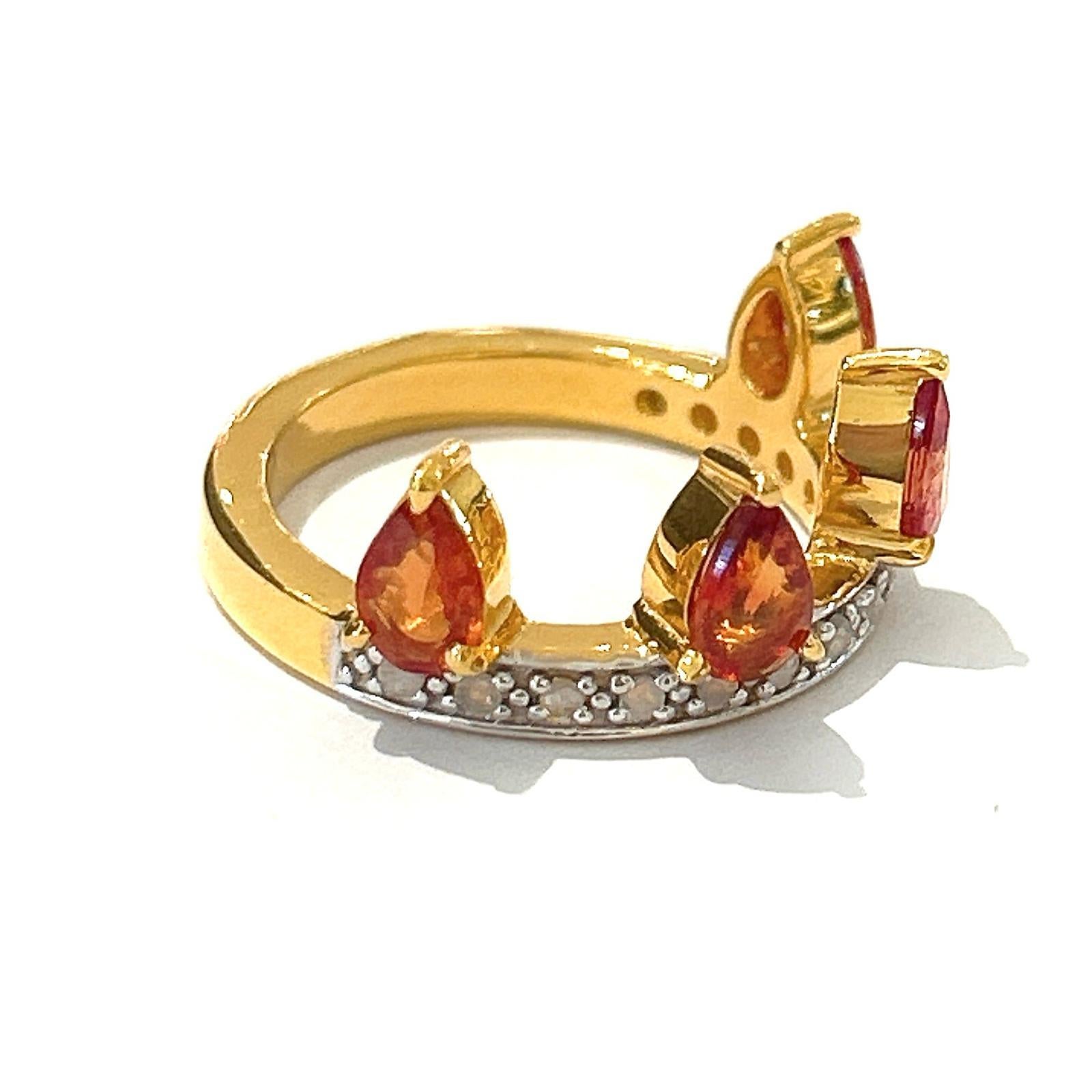 Bochic “Orient” Diamond & Orange Sapphire Vintage Crown Ring Set 18K & Silver  For Sale 2