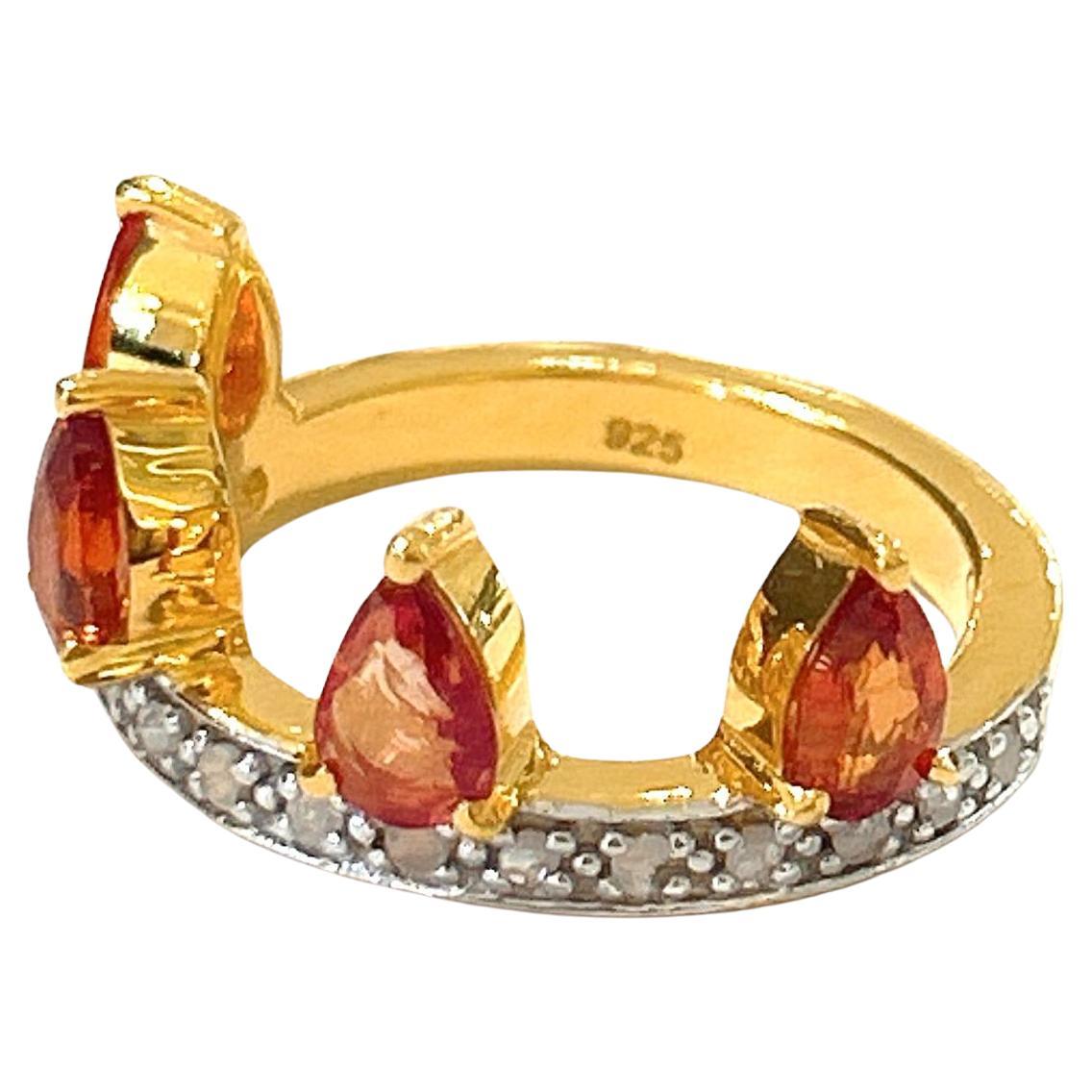 Bochic “Orient” Diamond & Orange Sapphire Vintage Crown Ring Set 18K & Silver  For Sale