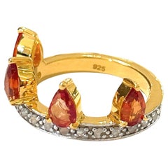 Bochic “Orient” Diamond & Orange Sapphire Vintage Crown Ring Set 18K & Silver 