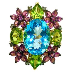 Bochic “Orient” Diamond, Peridot, Amethyst & Blue Topaz Ring Set 18K & Silver