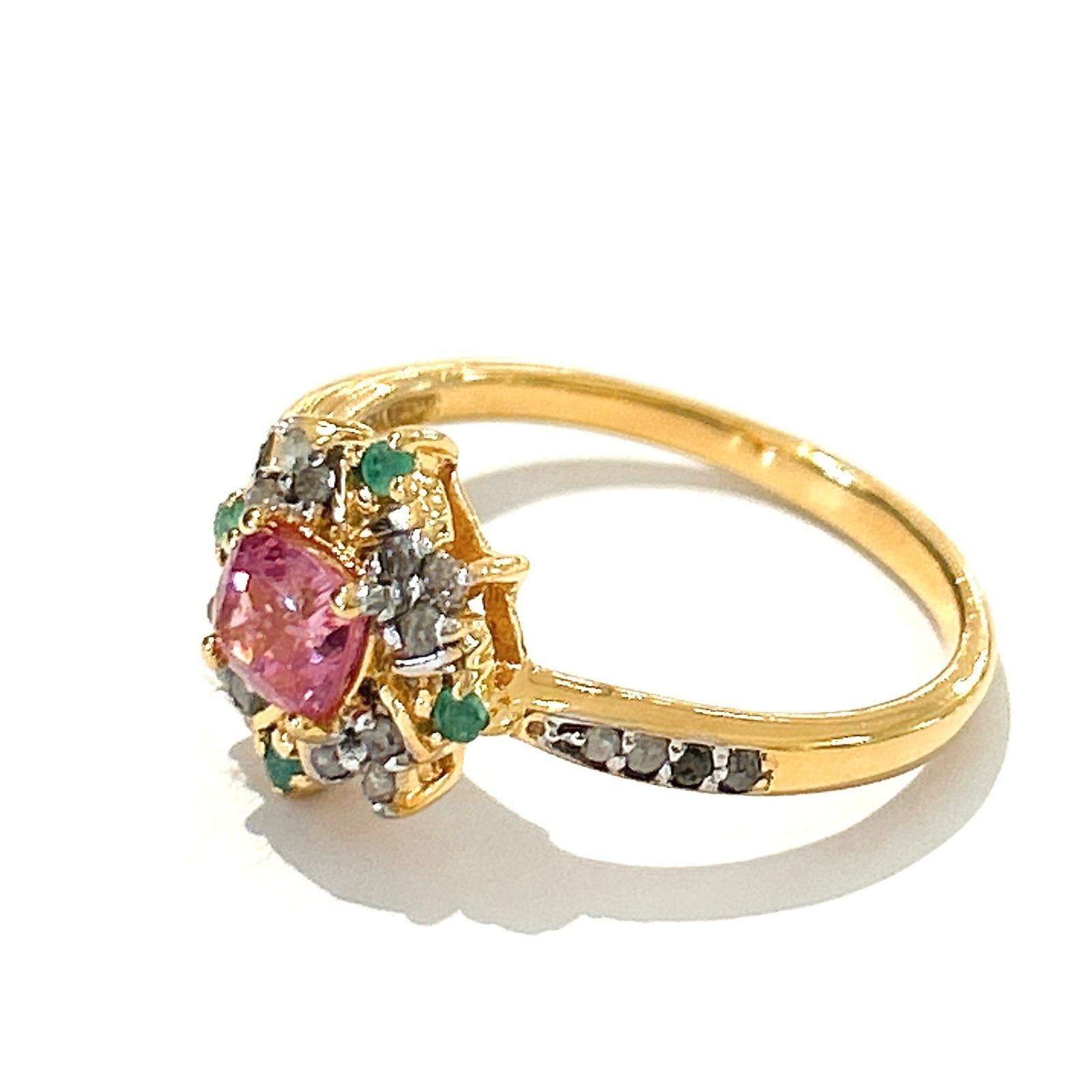Bochic “Orient” Diamond, Ruby & Emerald Vintage Cluster Ring Set 18K & Silver  For Sale 4