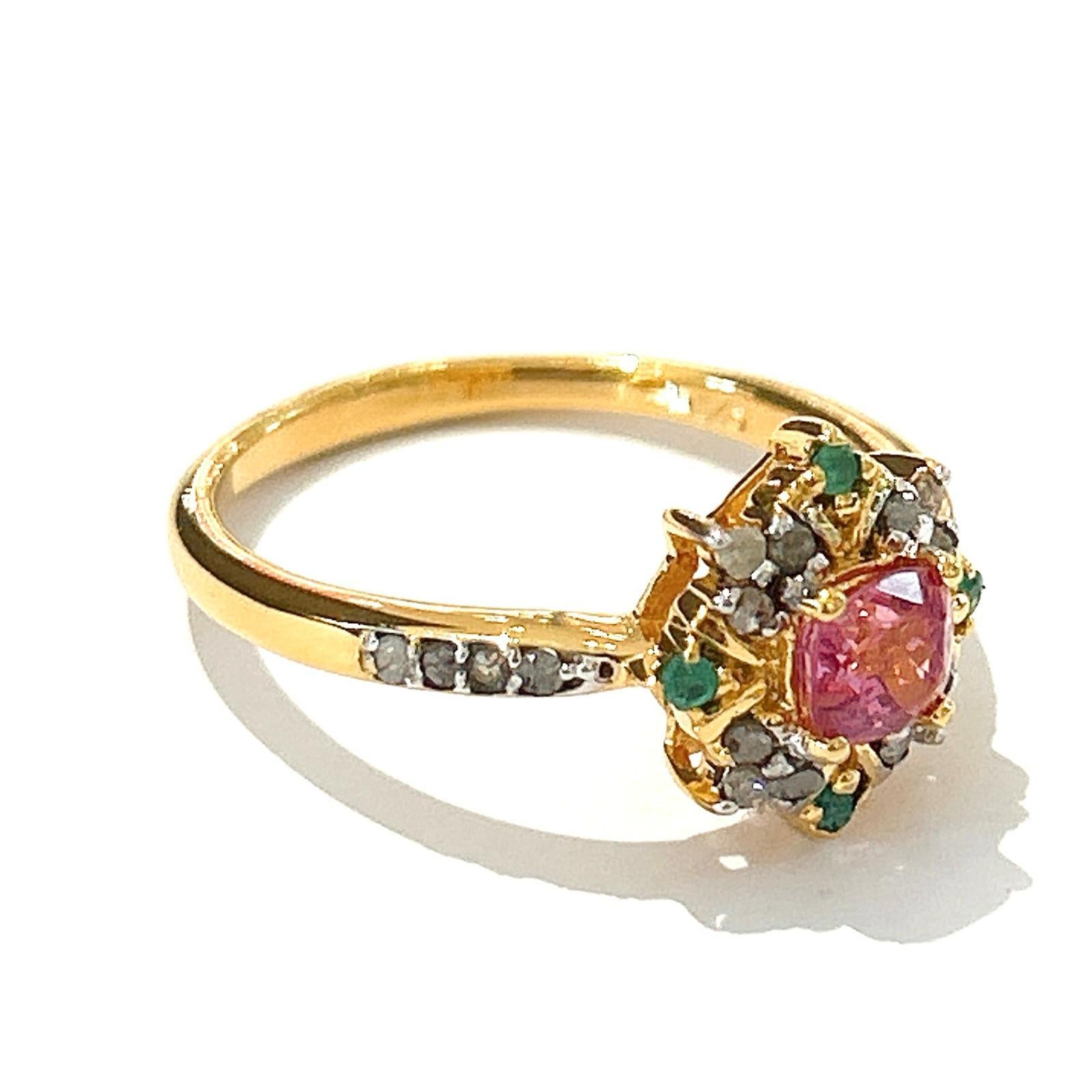 Bochic “Orient” Diamond, Ruby & Emerald Vintage Cluster Ring Set 18K & Silver  For Sale 5