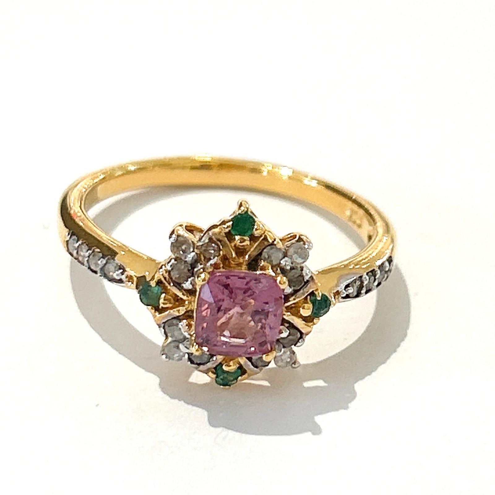 Bochic “Orient” Diamond, Ruby & Emerald Vintage Cluster Ring Set 18K & Silver  For Sale 6
