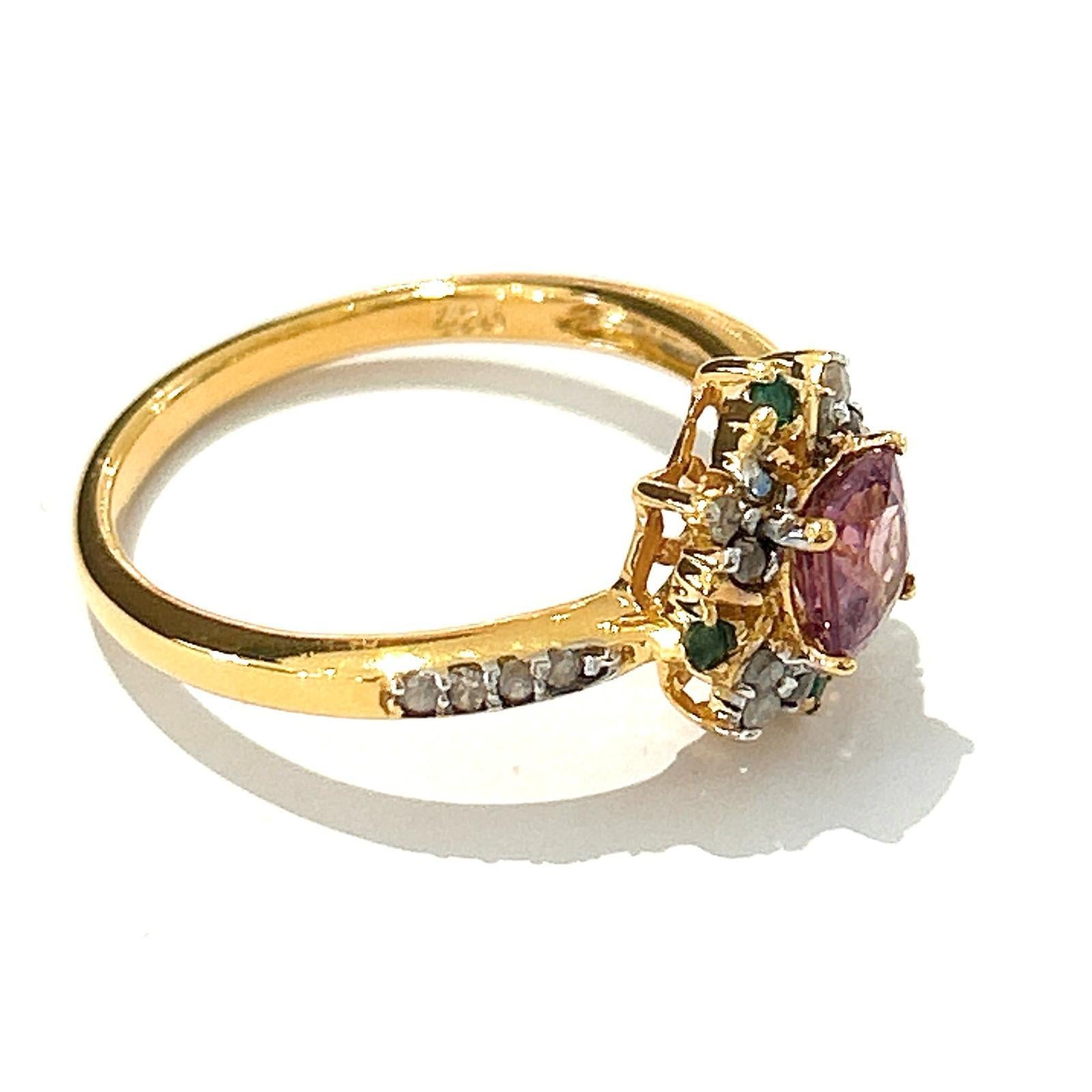 British Colonial Bochic “Orient” Diamond, Ruby & Emerald Vintage Cluster Ring Set 18K & Silver  For Sale