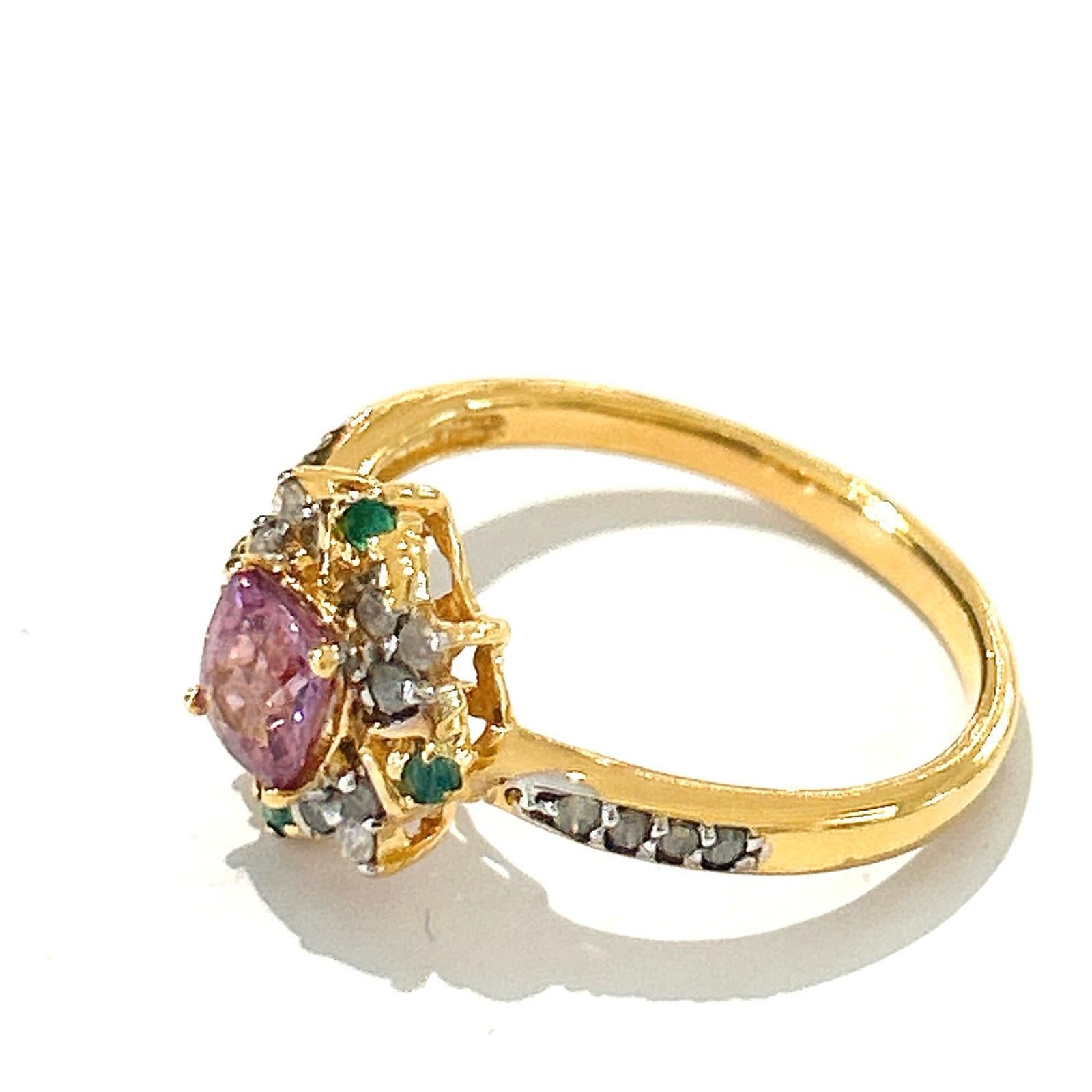 Bochic “Orient” Diamond, Ruby & Emerald Vintage Cluster Ring Set 18K & Silver  For Sale 1