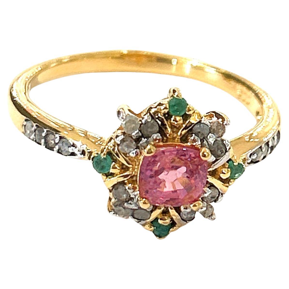 Bochic “Orient” Diamond, Ruby & Emerald Vintage Cluster Ring Set 18K & Silver  For Sale