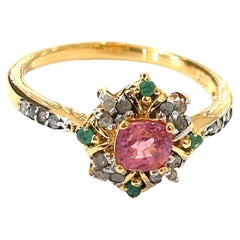 Bochic “Orient” Diamond, Ruby & Emerald Vintage Cluster Ring Set 18K & Silver 