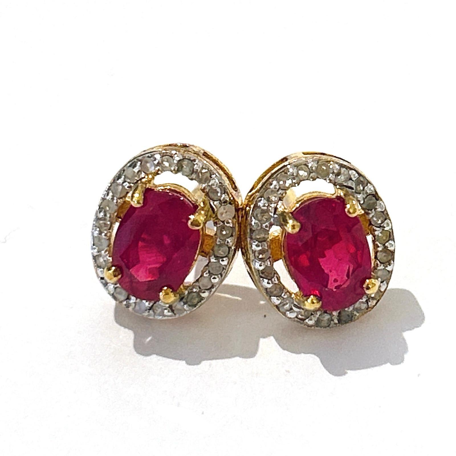 Baroque Bochic “Orient” Diamond & Ruby Stud Earrings Set In 18K Gold & Silver  For Sale