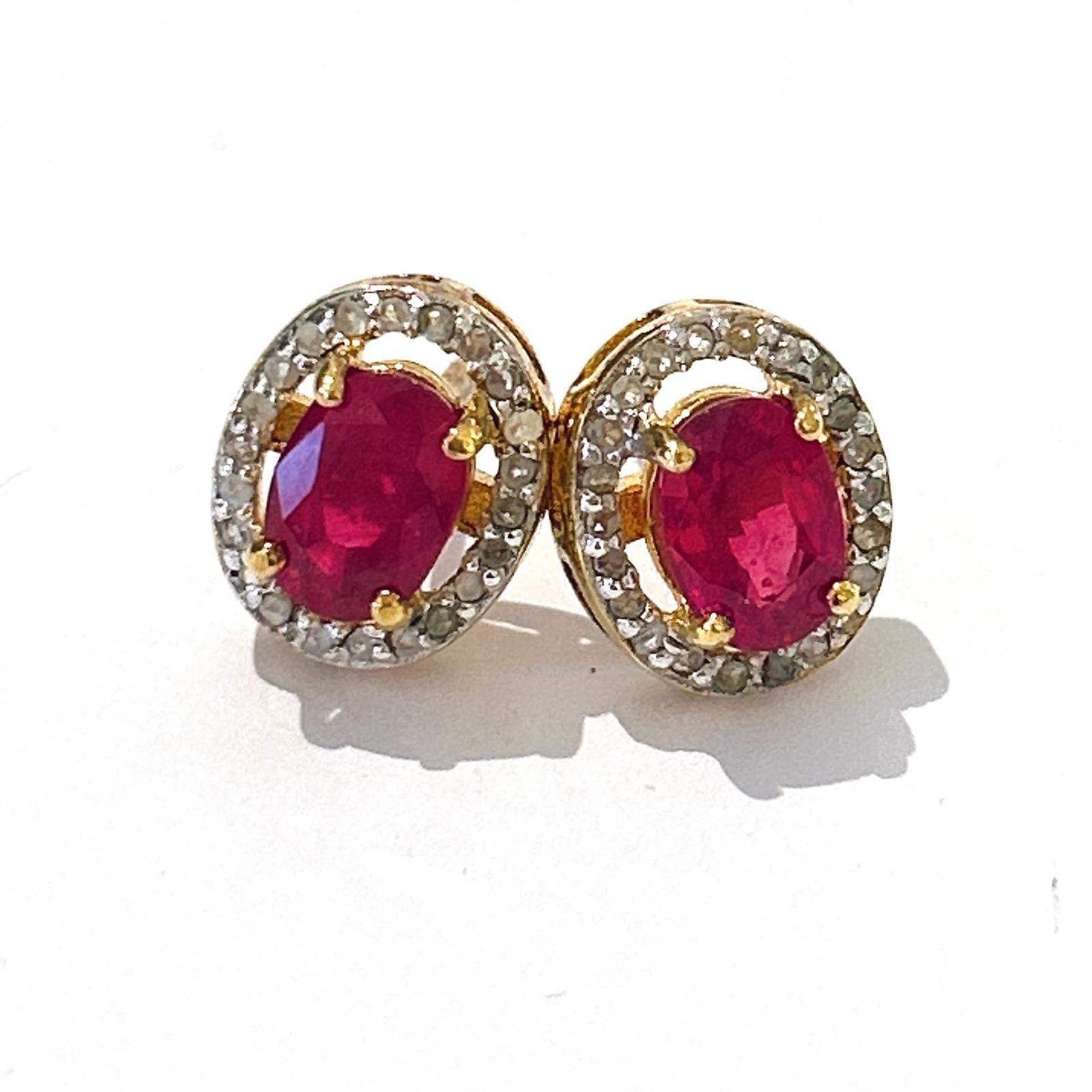Women's Bochic “Orient” Diamond & Ruby Stud Earrings Set In 18K Gold & Silver  For Sale