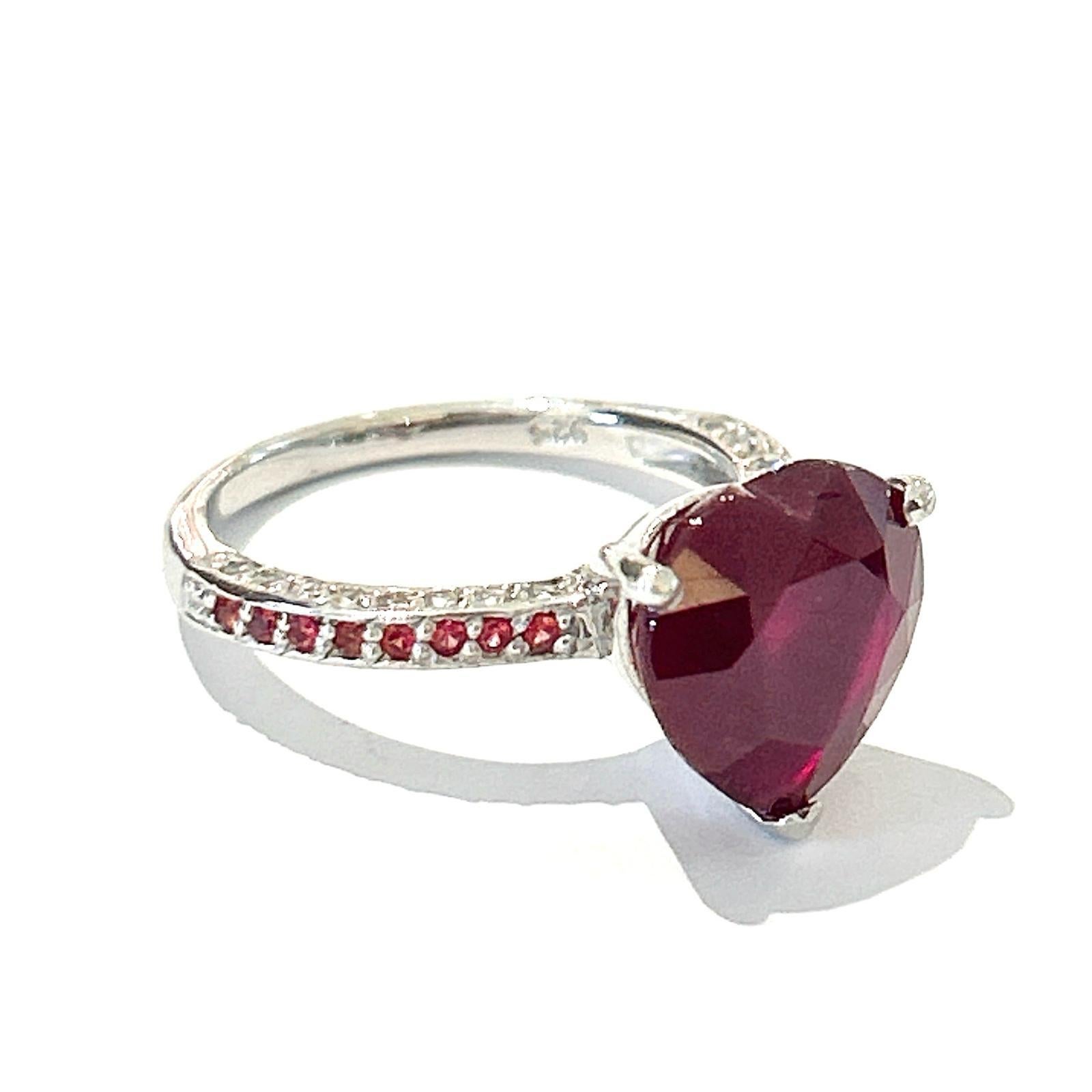 Bochic “Orient” Diamond & Ruby Vintage Solitaire Ring Set In 18K & Silver 

Natural heart shape ruby - 3 carats 
Natural Single cut gray diamonds and rubies  - 1 carat 

This Ring is from the 