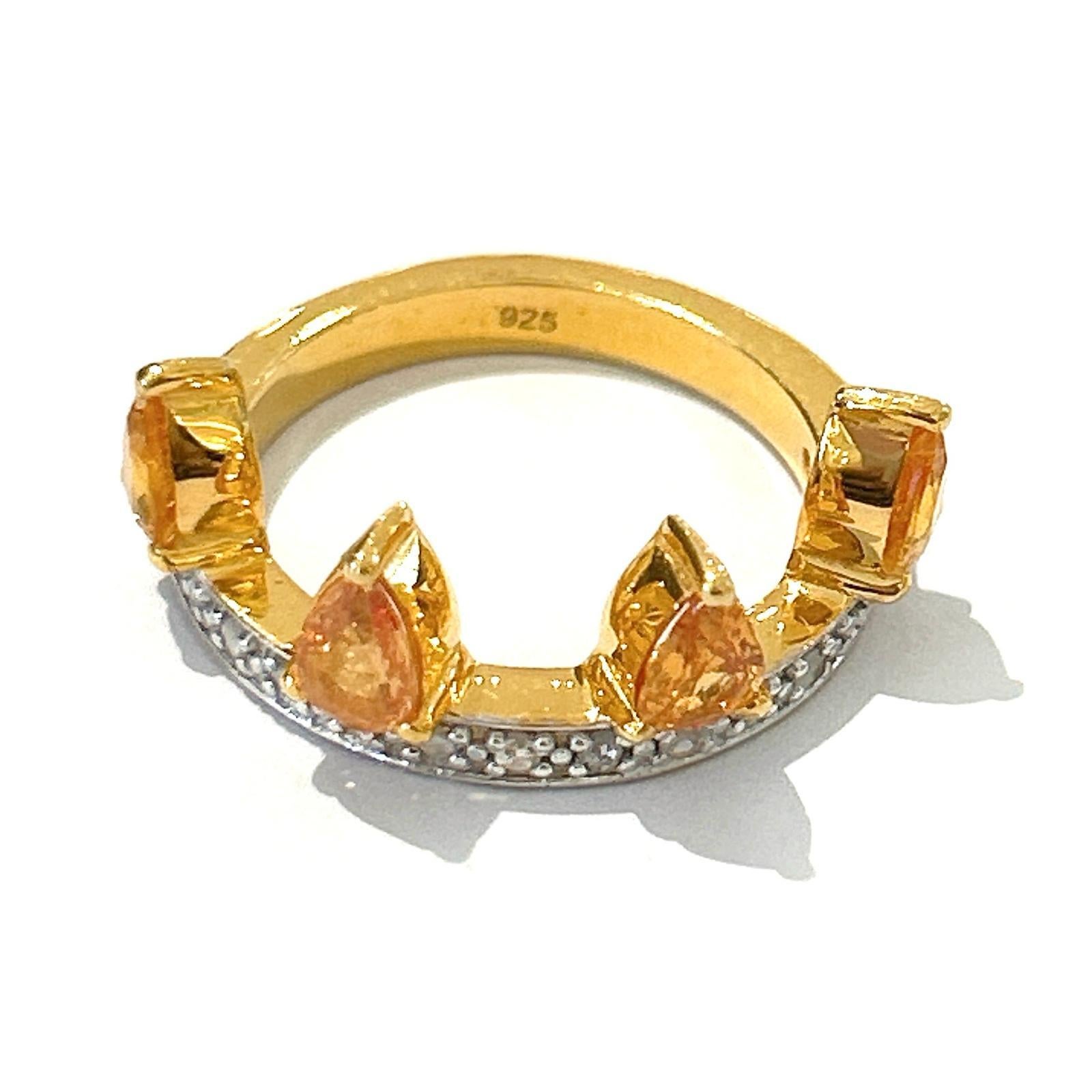 Pear Cut Bochic “Orient” Diamond & Sapphire Vintage Crown Ring Set In 18K & Silver  For Sale
