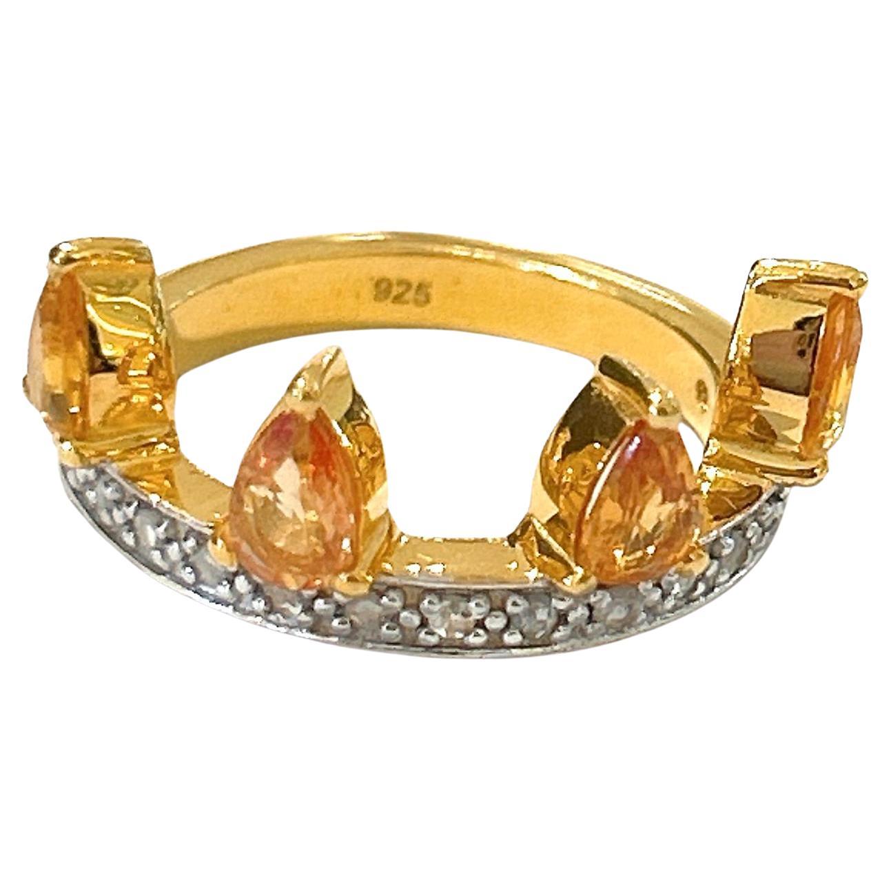 Bochic “Orient” Diamond & Sapphire Vintage Crown Ring Set In 18K & Silver 