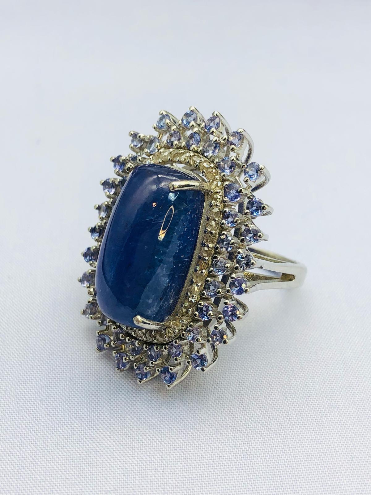 Bochic “Orient” Natural Diamond & Tanzanite Cocktail Ring Set 18K Gold & Silver For Sale 5