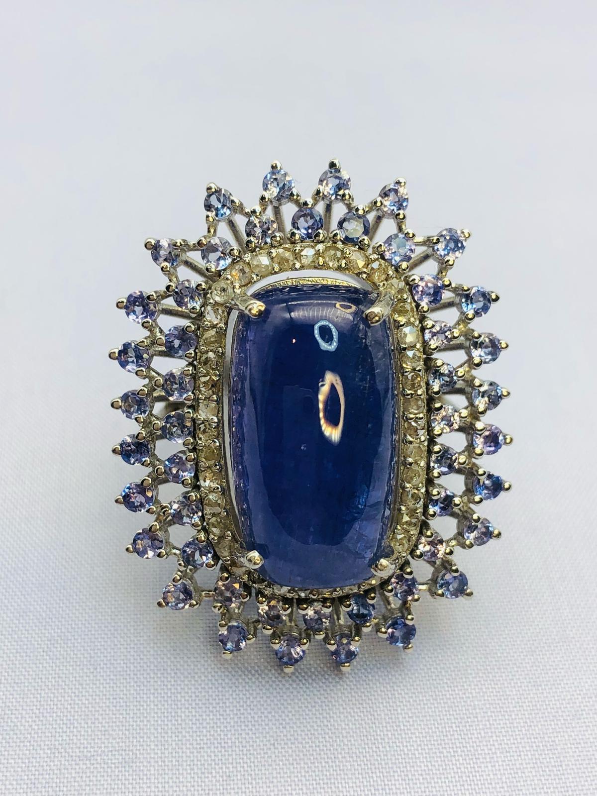 Bochic “Orient” Natural Diamond & Tanzanite Cocktail Ring Set 18K Gold & Silver For Sale 6