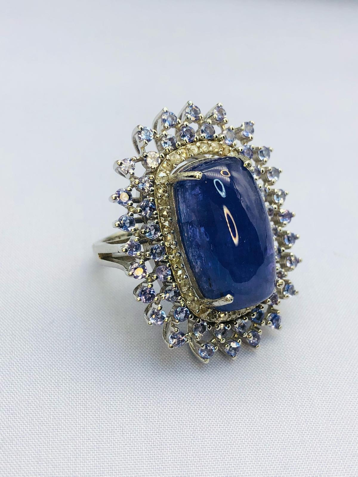 Bochic “Orient” Natural Diamond & Tanzanite Cocktail Ring Set 18K Gold & Silver For Sale 7