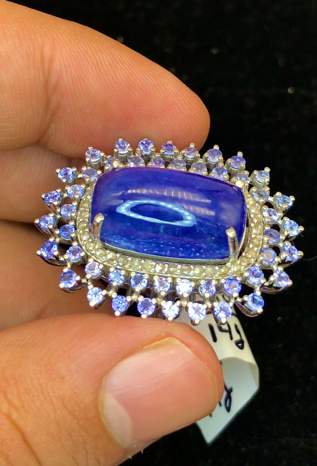 Art Deco Bochic “Orient” Natural Diamond & Tanzanite Cocktail Ring Set 18K Gold & Silver For Sale