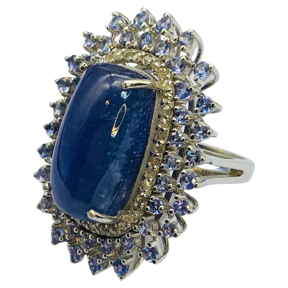 Bochic “Orient” Natural Diamond & Tanzanite Cocktail Ring Set 18K Gold & Silver