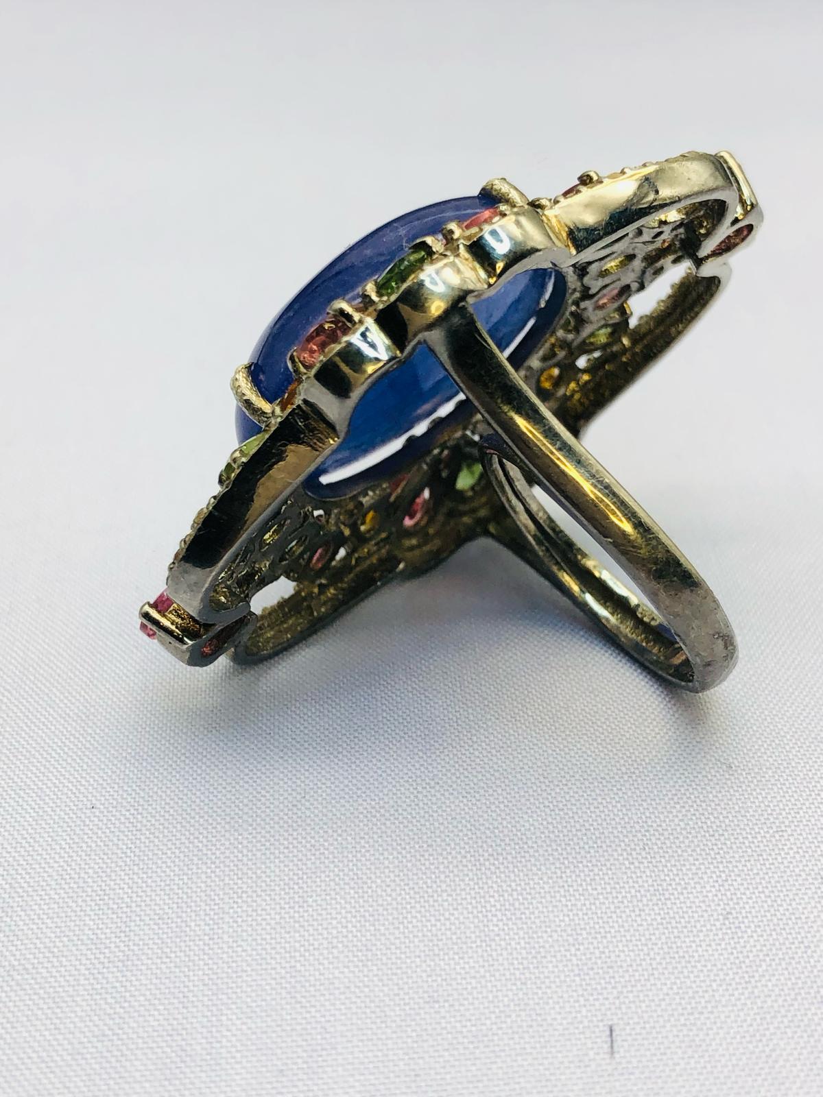 Bochic “Orient” Diamond, Tourmaline & Tanzanite Ring Set In 18K Gold & Silver For Sale 4
