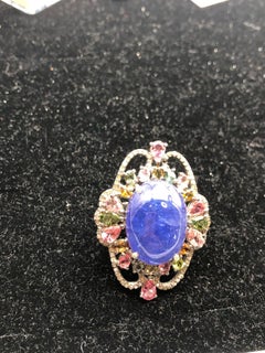 Bochic “Orient” Vintage Diamond, Tourmaline & Tanzanite Ring 18K Gold & Silver